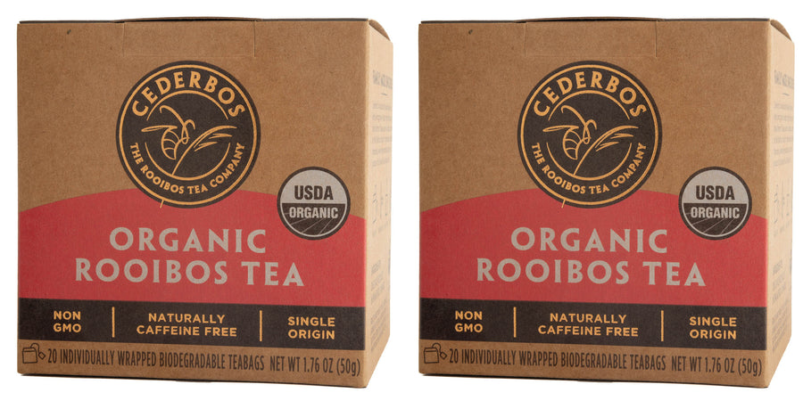 Organic Rooibos, Original Unflavored, Cederbos 40 Tagged Teabags (2x20) - 100g (3.52oz)
