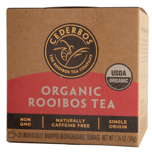 Organic Rooibos, Original Unflavored, Cederbos 40 Tagged Teabags (2x20) - 100g (3.52oz)